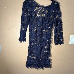 Elegant Navy Lace Long Sleeve Dress